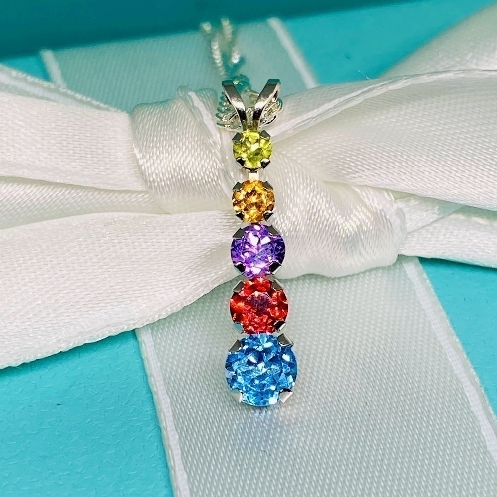 Multi gem stone pendant necklace 14k yellow gold new